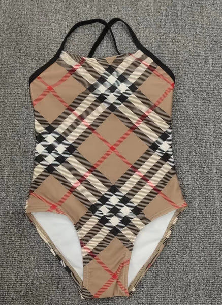 New Plaid Burberry Inspired One Piece Bathing Suit – NM Kids Boutique