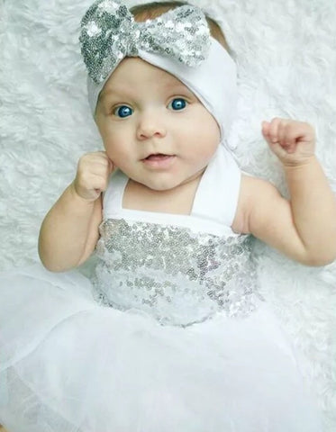 FINAL SALE! Adeline White and Silver Sparkly Dress