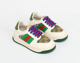 New GG Green Monogram Striped Lace Sneakers