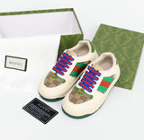 New GG Green Monogram Striped Lace Sneakers
