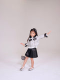 White Tweed Jacket Leather Skirt
