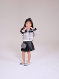 White Tweed Jacket Leather Skirt