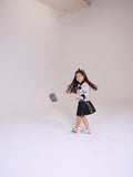 White Tweed Jacket Leather Skirt