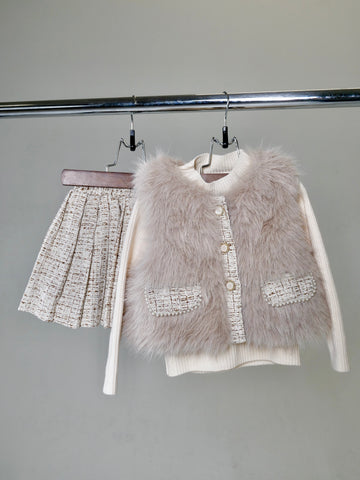 Fur Tweed Skirt Set