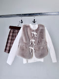 Fur Plaid Skirt Set