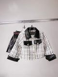 White Tweed Jacket Leather Skirt