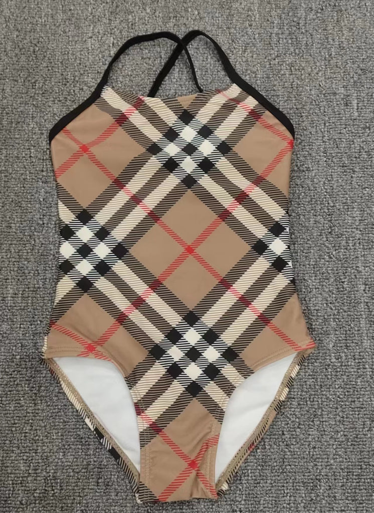 New Plaid Burberry Inspired One Piece Bathing Suit