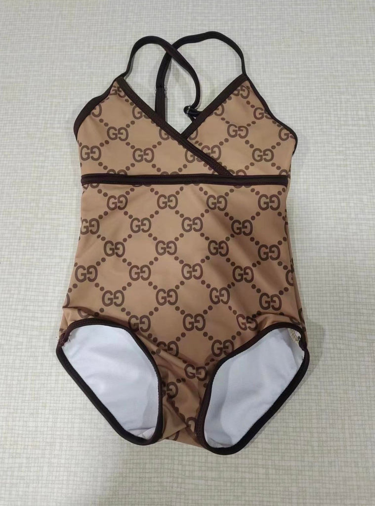 New GG One Piece Bathing Suit (Brown/Beige)