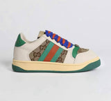 New GG Green Monogram Striped Lace Sneakers