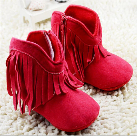 Fringe Baby Booties Crib Shoes - Red