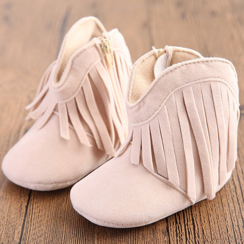 Fringe Baby Booties Crib Shoes - Off White