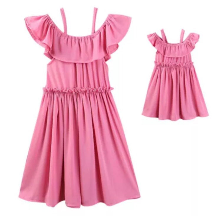 Kids Pink Cold Shoulder Ruffle Dress
