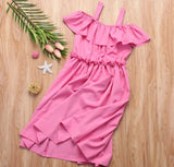 Kids Pink Cold Shoulder Ruffle Dress