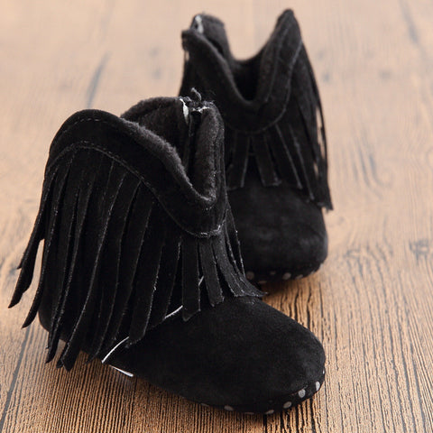 Fringe Baby Booties Crib Shoes - Black