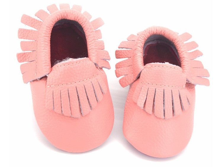 Red Bottom Louie Baby Fringe Moccasins - Pink