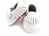 Red Bottom Louie Baby Fringe Moccasins - White