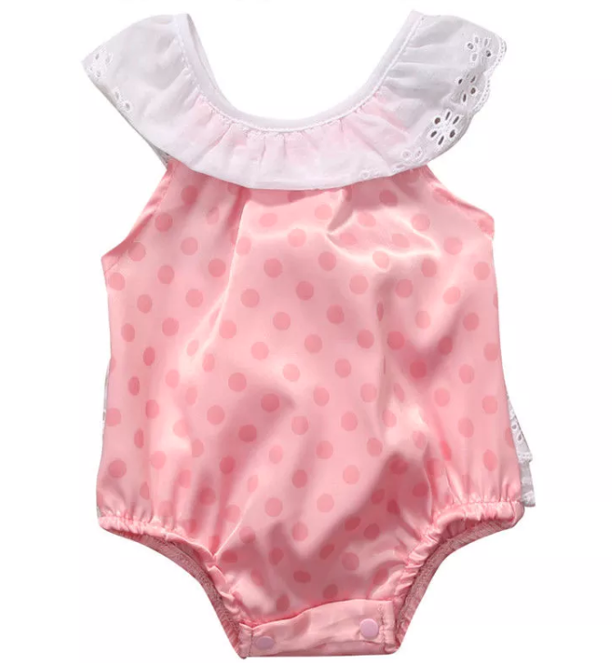Lace and Pink Polka Dot Onesie