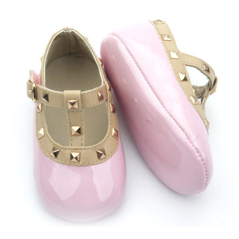 Baby Infant Rock Studed Crib Shoes Mary Janes - Pink