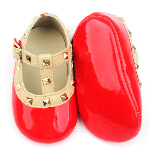 Baby Infant Rock Studded Crib Shoes Mary Janes - Red