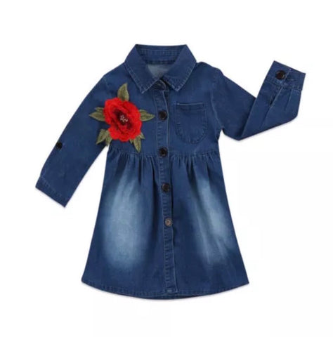 FINAL SALE! Denim Dress with Embroidred Rose