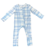 Bamboo Viscose Blue Plaid Zip Footie