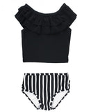 Rufflebutts Black & White Stripe Ruffled Tankini