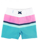 Rufflebutts Aqua Color Block Swim Trunks