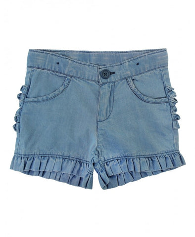 Rufflebutts Light Wash Denim Ruffle Shorts