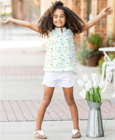 Rufflebutts White Ruffle Trim Chino Shorts