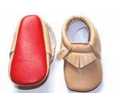 Red Bottom Louie Baby Fringe Moccasins - Tan