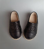 Kids Mini Black Leather Espadrilles