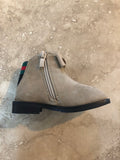 Suede Striped Bow Boots-Beige