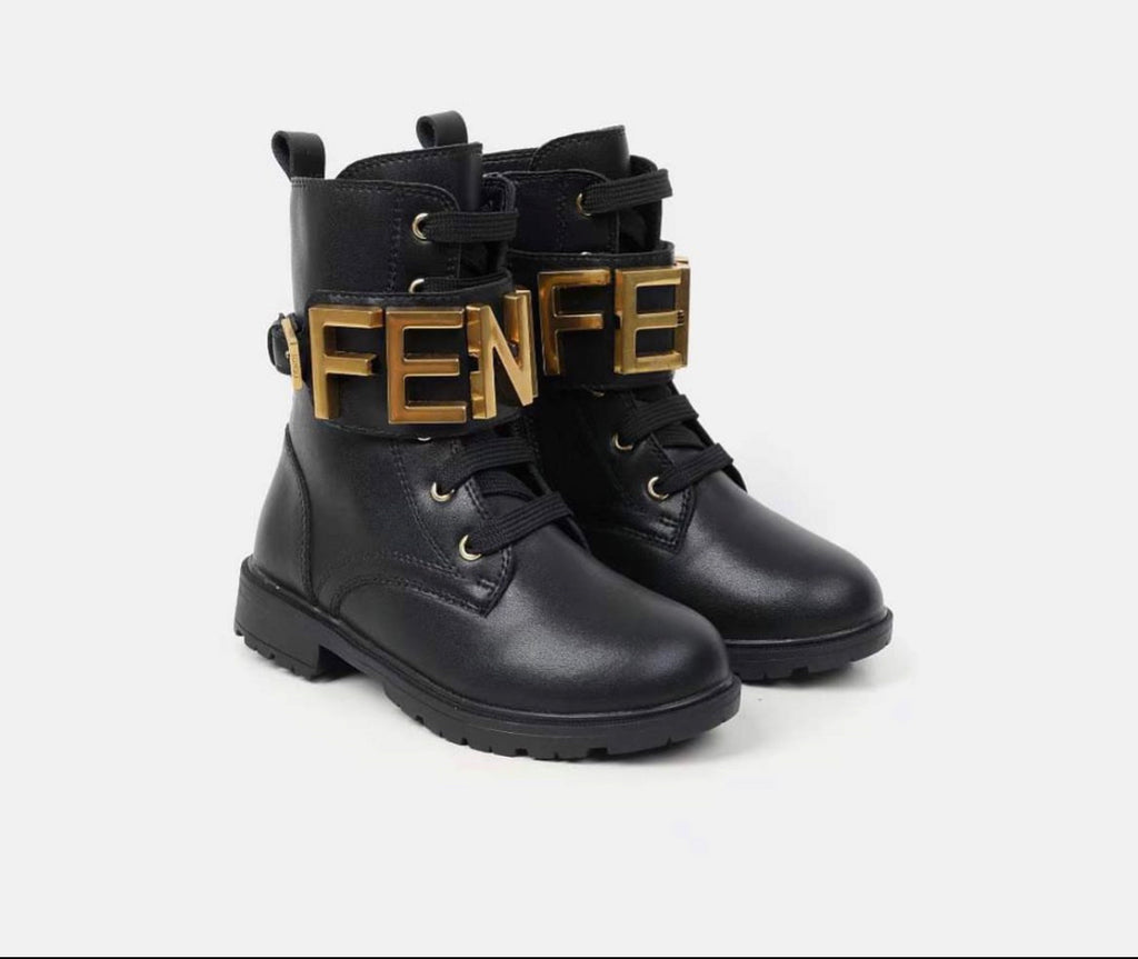 New F Black Leather Boots