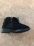Suede Striped Bow Boots-Black