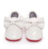 Red Bottom Patent Leather Bow Baby Moccasins Moccs-White