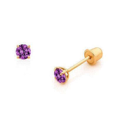 14 Karat Gold Birthstone Baby Earrings 3mm CZ Screwback