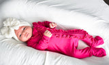 Bamboo Viscose Magenta Ruffle Zip Footie