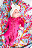Bamboo Viscose Magenta Ruffle Zip Footie